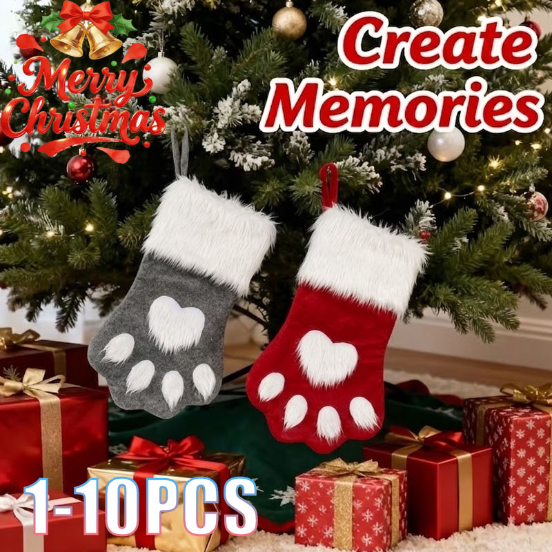 1-10PCS Christmas Pet Paw Stoc - огляд і ціна Christmas Stocking Hanging
